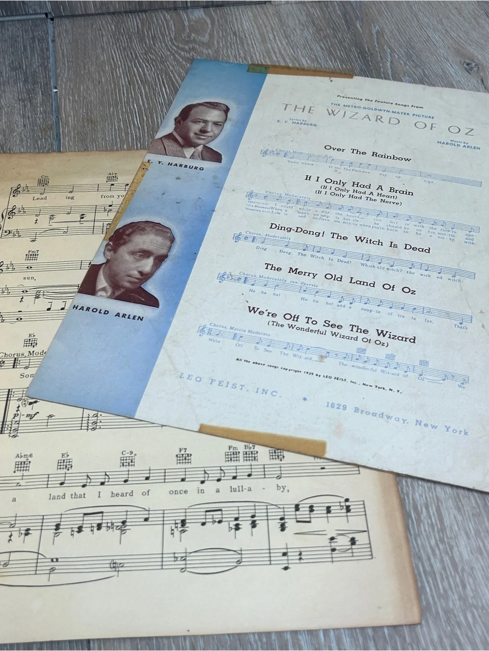 Vintage 1939 Wizard of Oz Framed Sheet Music Over The Rainbow Judy Garland